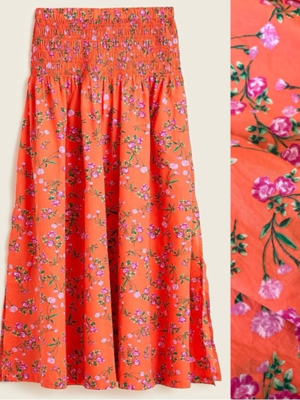 J. Crew Smocked Maxi Skirt in Coral Floral
